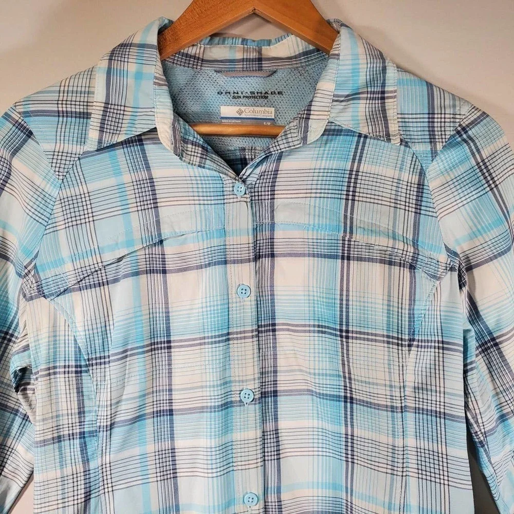 Columbia Silver Ridge Plaid Long Sleeve Shirt Blue Size Small - Picture 2 of 13
